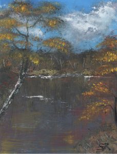 Ölbild Herbst am Teich