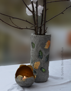 Vase und Windlicht aus Knetbeton